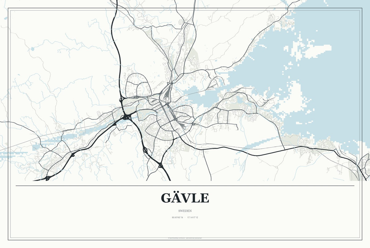 Gävle, Sweden City Map Aluminum Sign in Gallery Air style