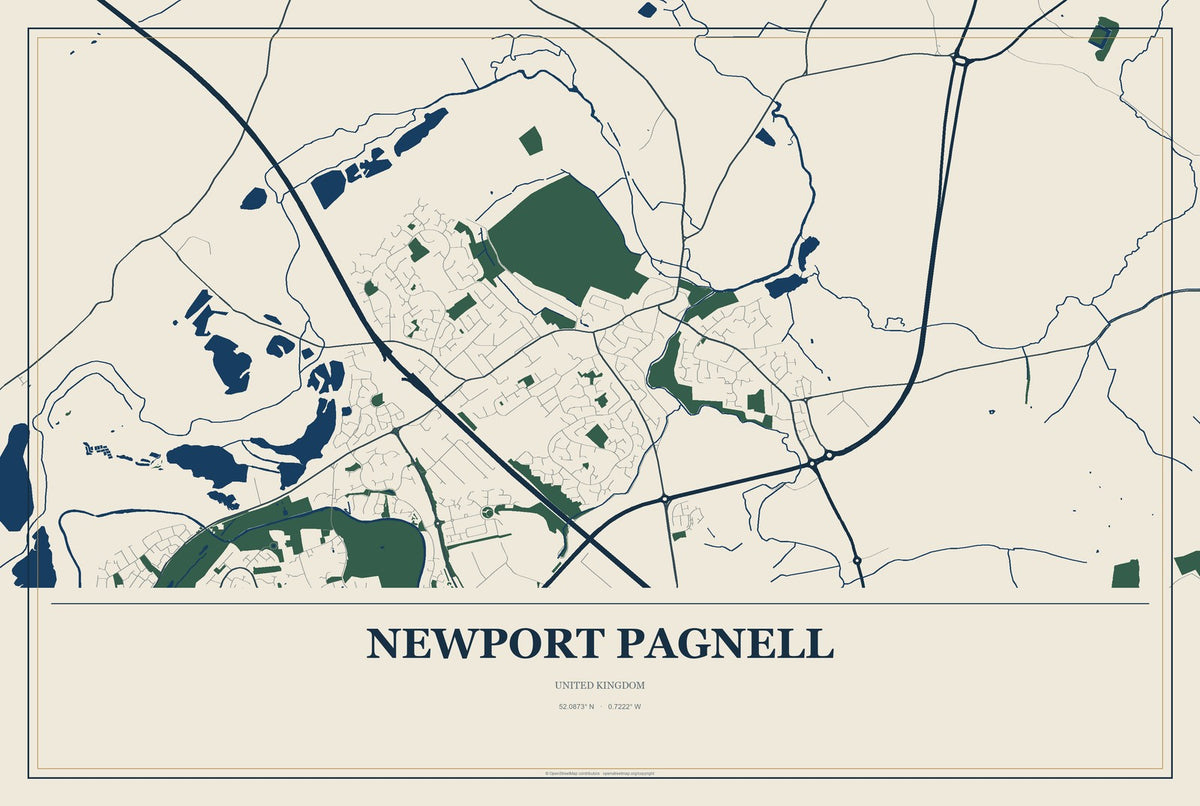 Newport Pagnell, United Kingdom City Map Aluminum Sign in Coastal Cutout style
