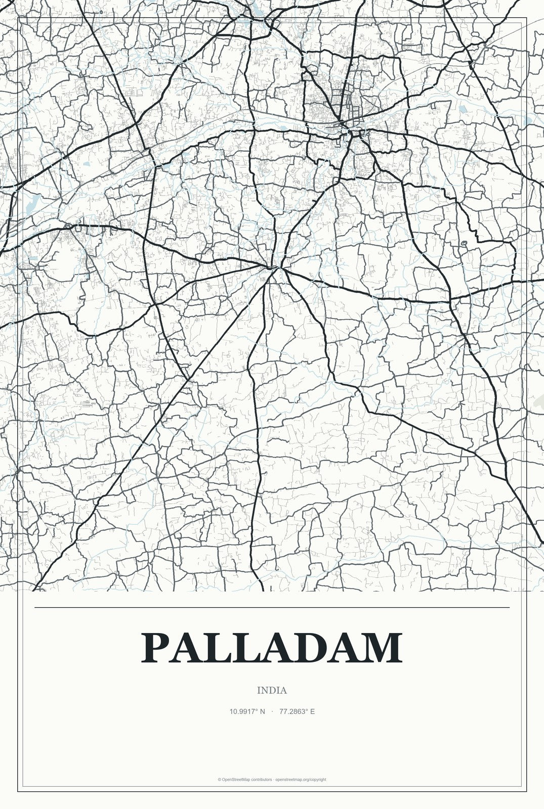 Palladam, India City Map Aluminum Sign in Gallery Air style