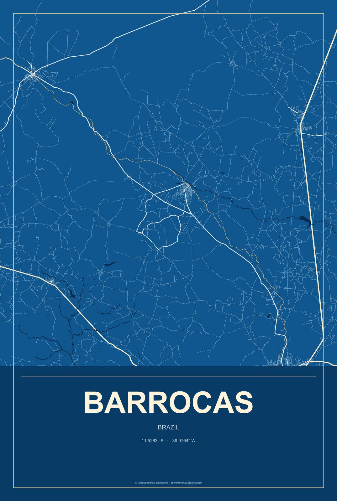 Barrocas, Brazil City Map Aluminum Sign in Harbor Cobalt style