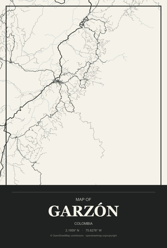 Garzón, Colombia City Map Aluminum Sign in Museum Plaque style