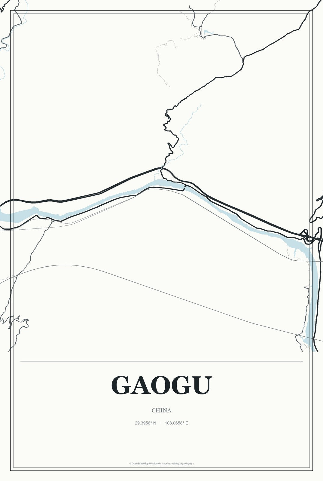 Gaogu, China City Map Aluminum Sign in Gallery Air style