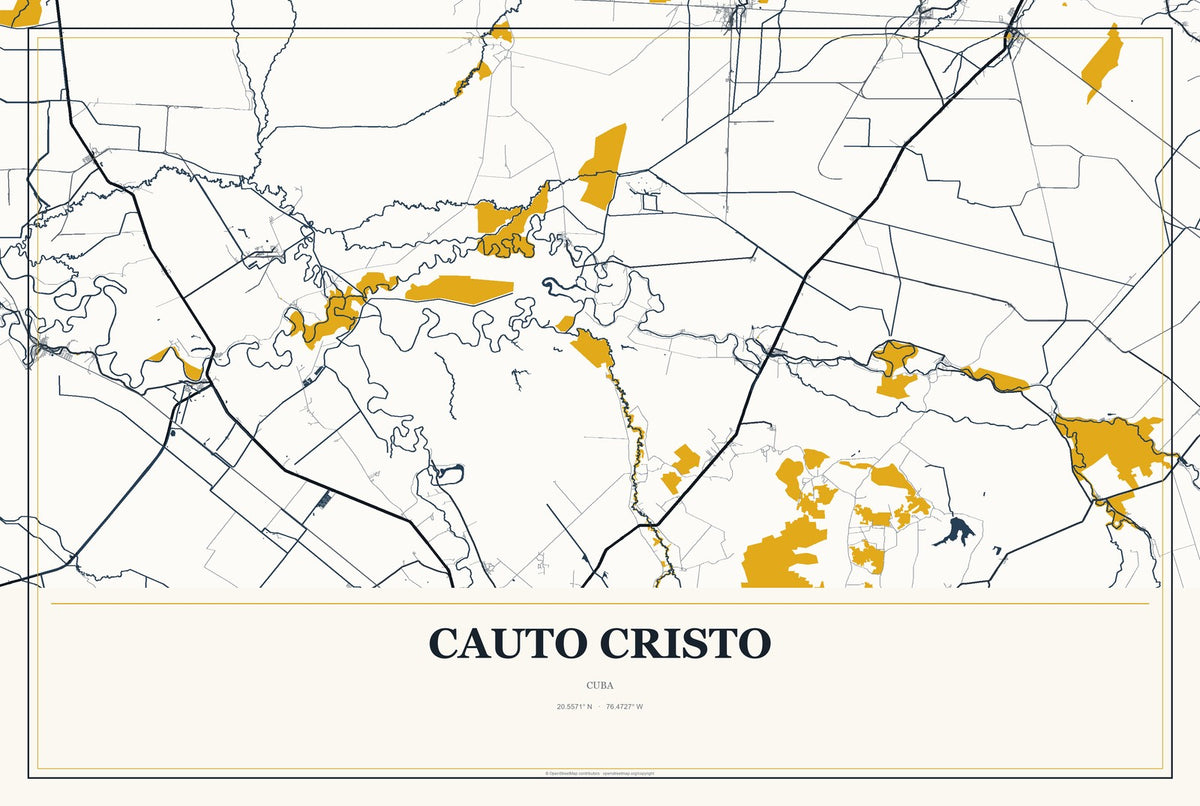 Cauto Cristo, Cuba City Map Aluminum Sign in Citrine Modern style