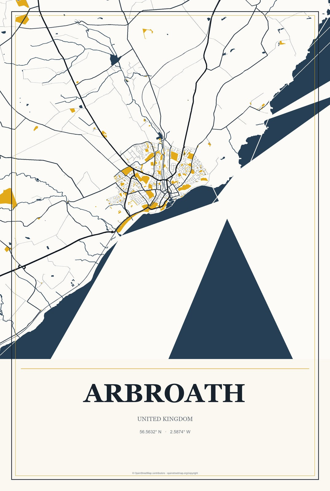 Arbroath, United Kingdom City Map Aluminum Sign in Citrine Modern style