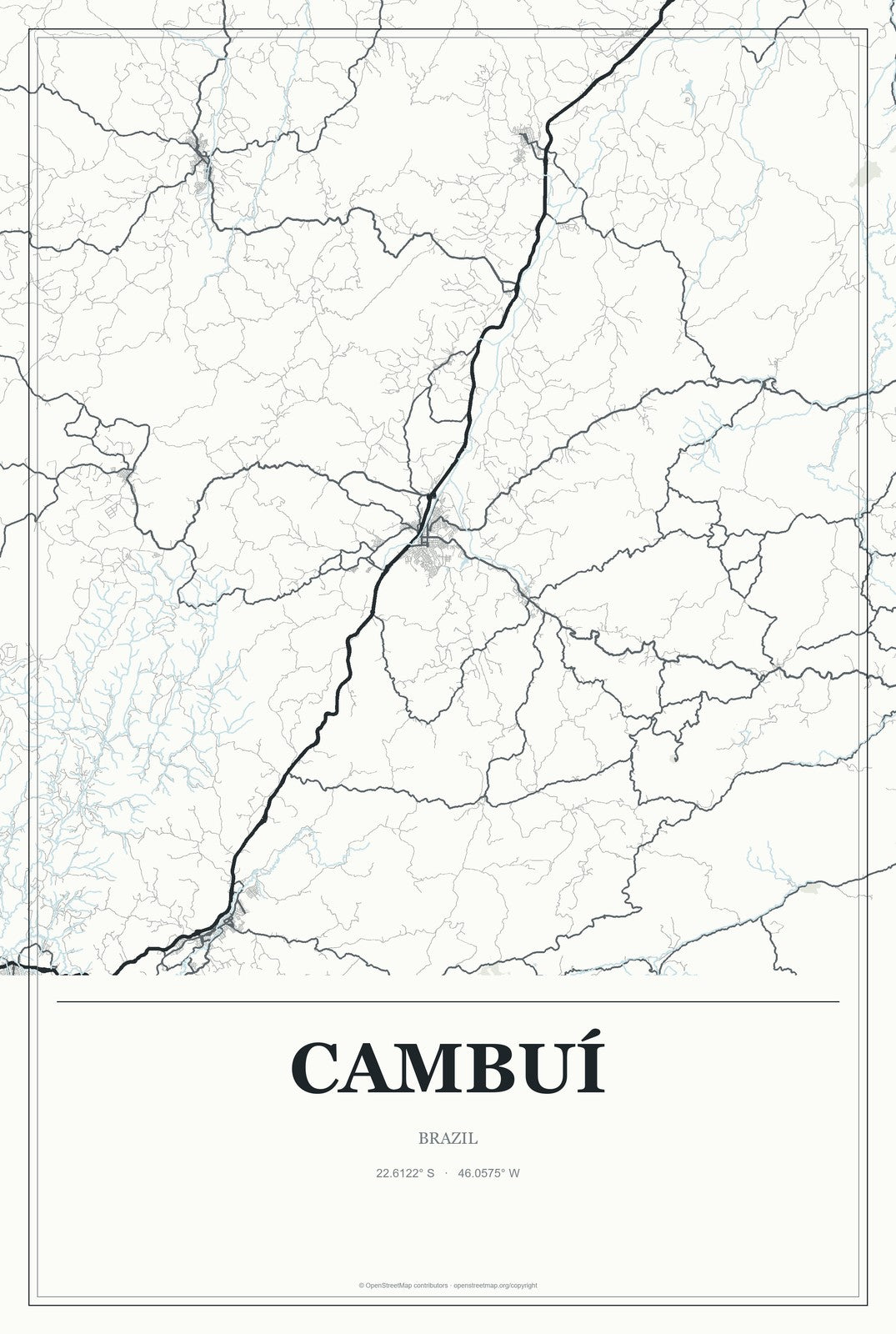 Cambuí, Brazil City Map Aluminum Sign in Gallery Air style
