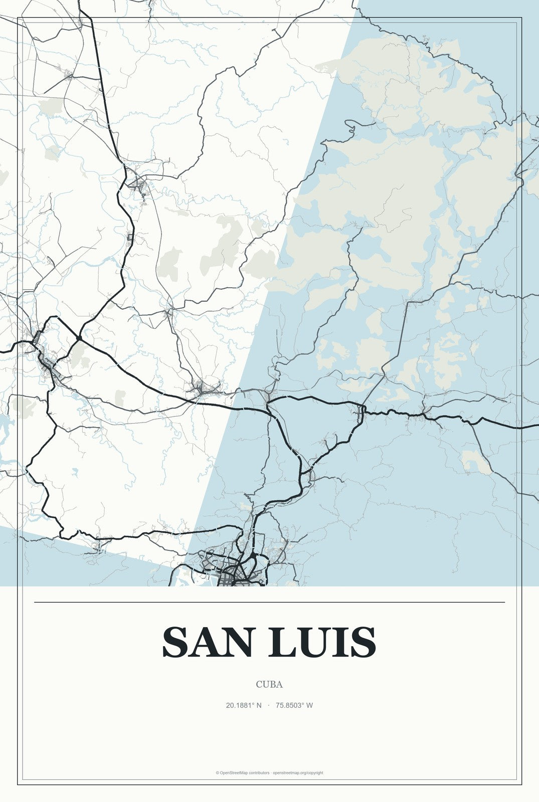 San Luis, Cuba City Map Aluminum Sign in Gallery Air style
