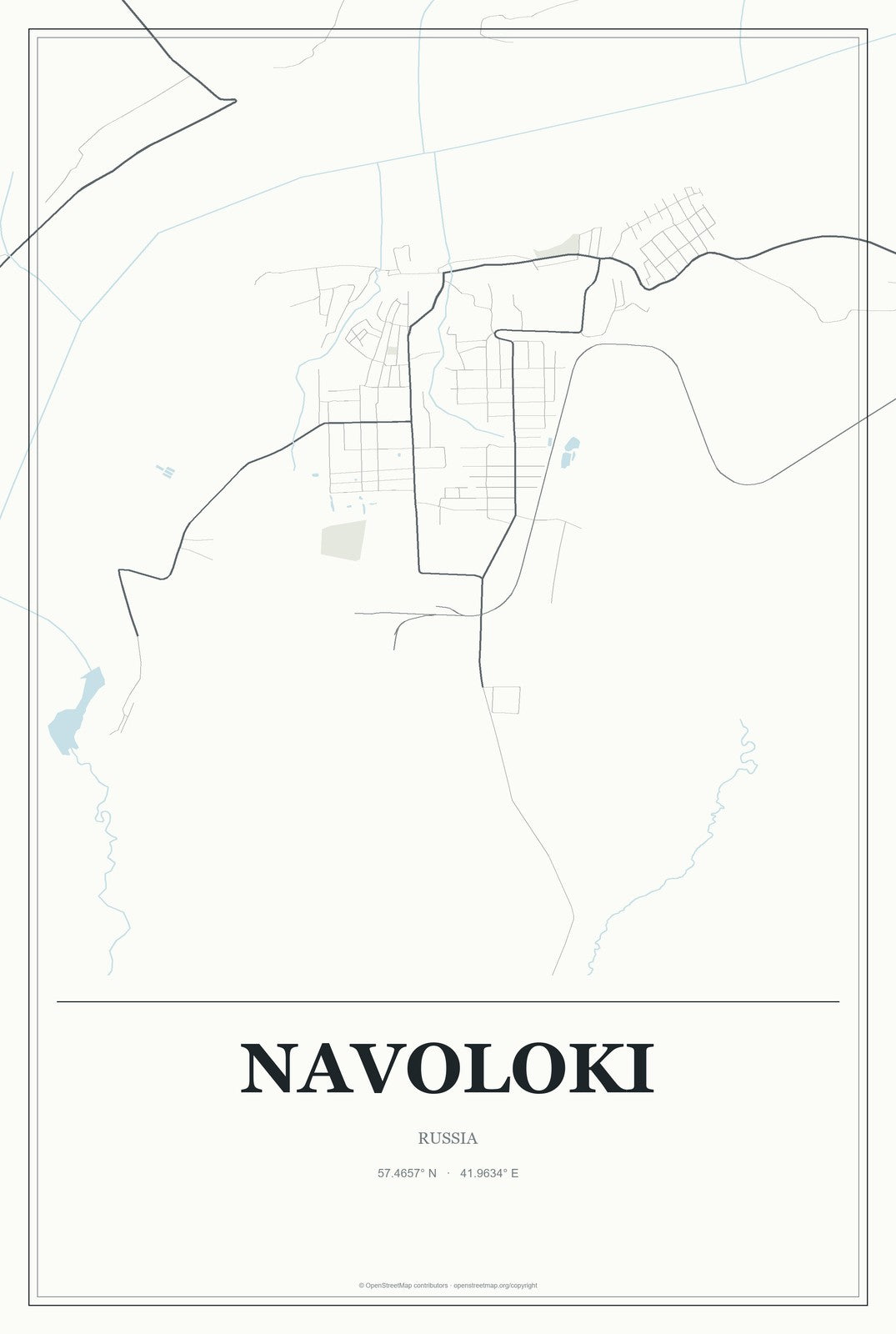 Navoloki, Russia City Map Aluminum Sign in Gallery Air style