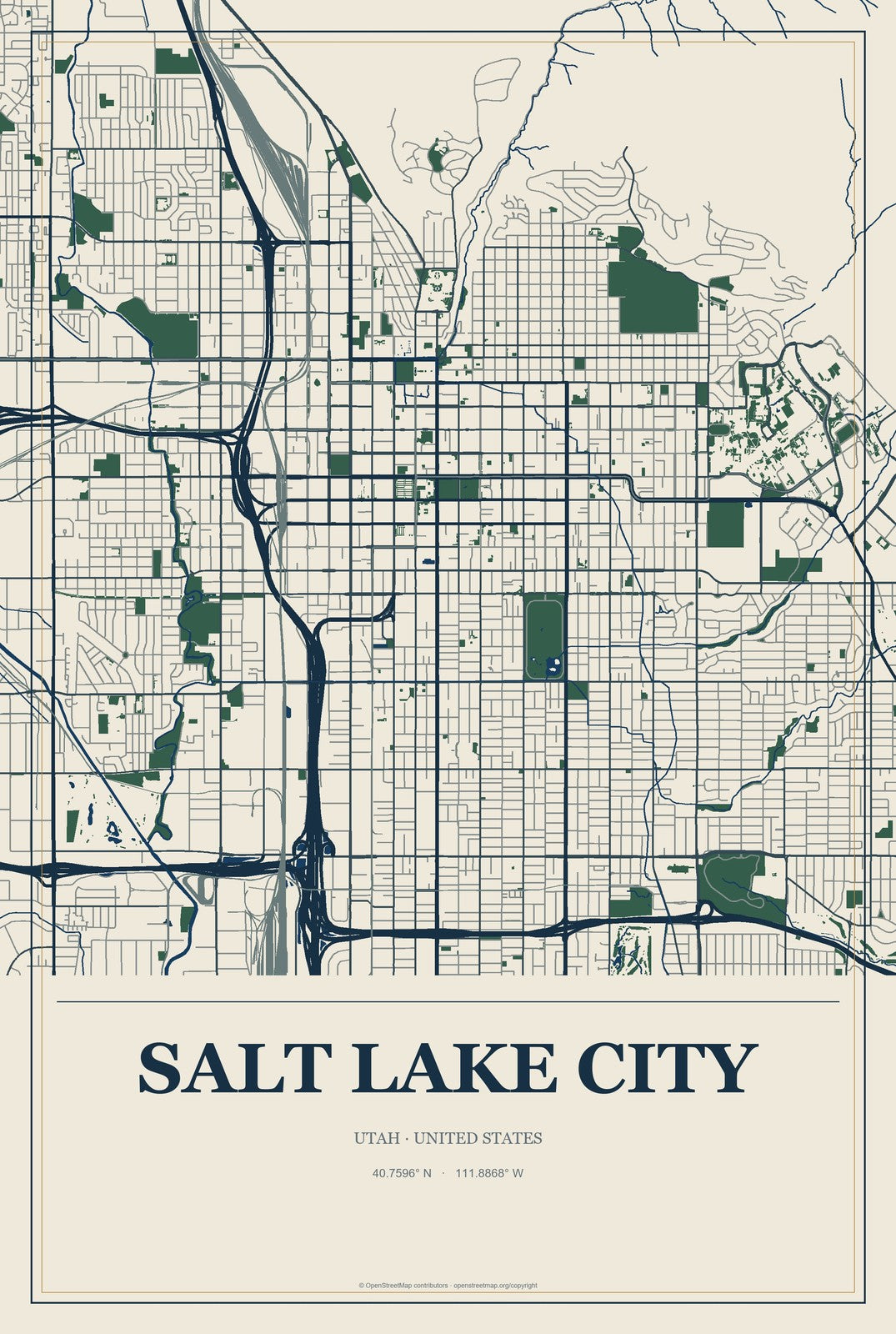 Salt Lake City, Utah City Map Aluminum Sign in Coastal Cutout style