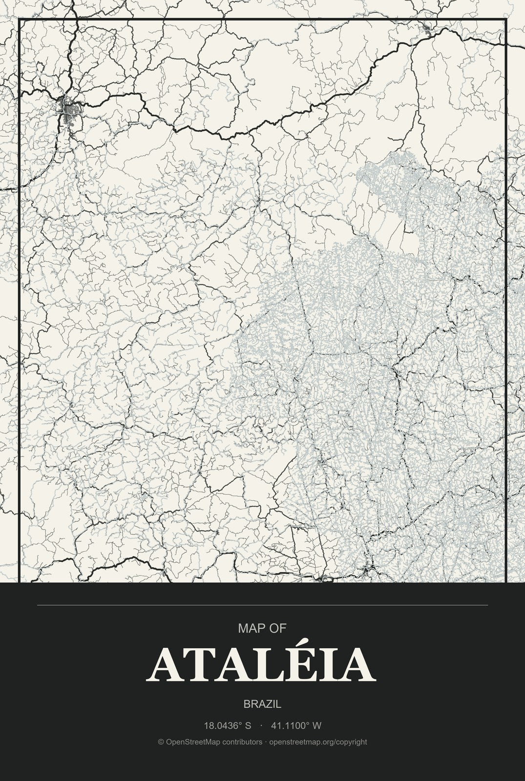 Ataléia, Brazil City Map Aluminum Sign in Museum Plaque style