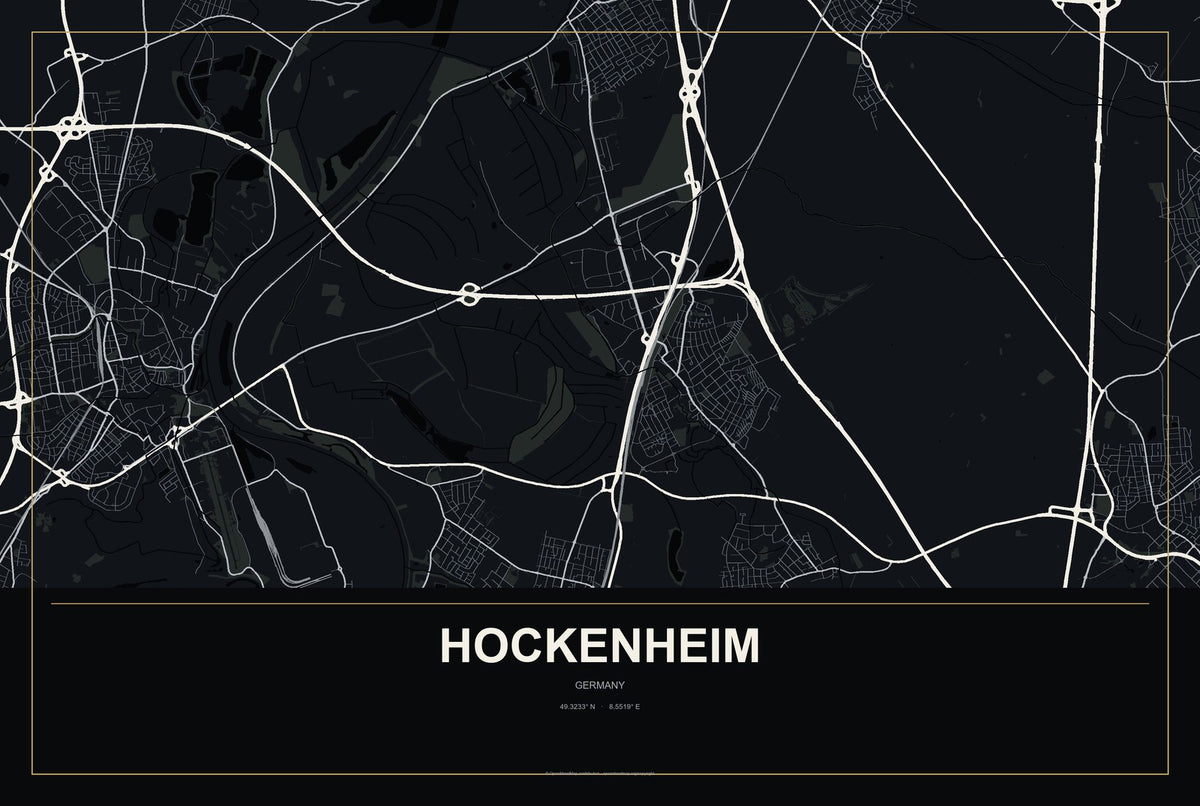 Hockenheim, Germany City Map Aluminum Sign in Metropolitan Noir style