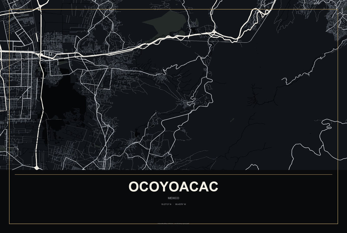 Ocoyoacac, Mexico City Map Aluminum Sign in Metropolitan Noir style
