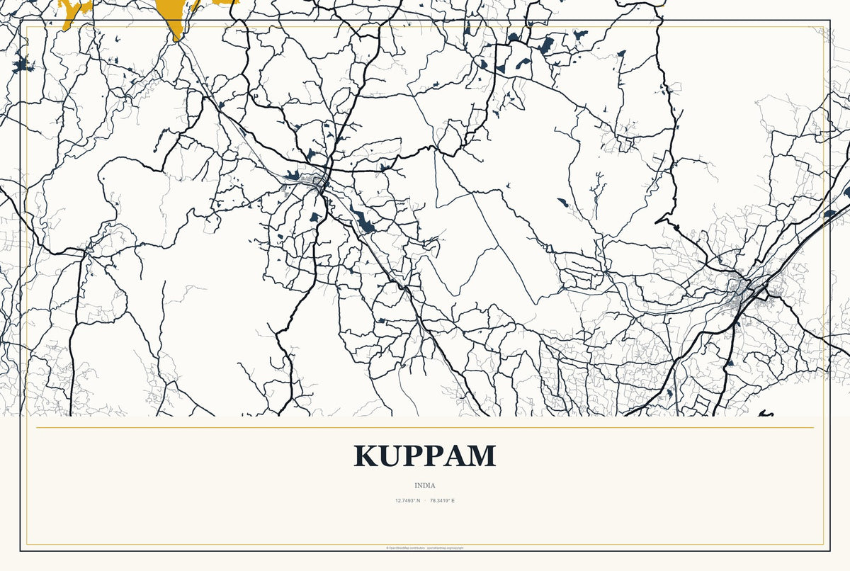 Kuppam, India City Map Aluminum Sign in Citrine Modern style
