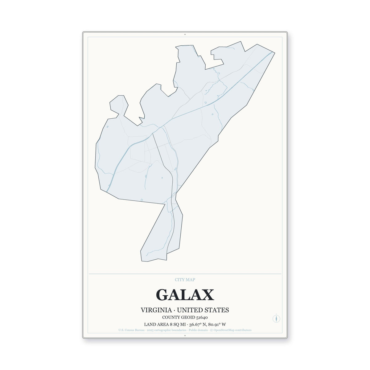 Galax city, Virginia Map Aluminum Sign in Gallery Air style