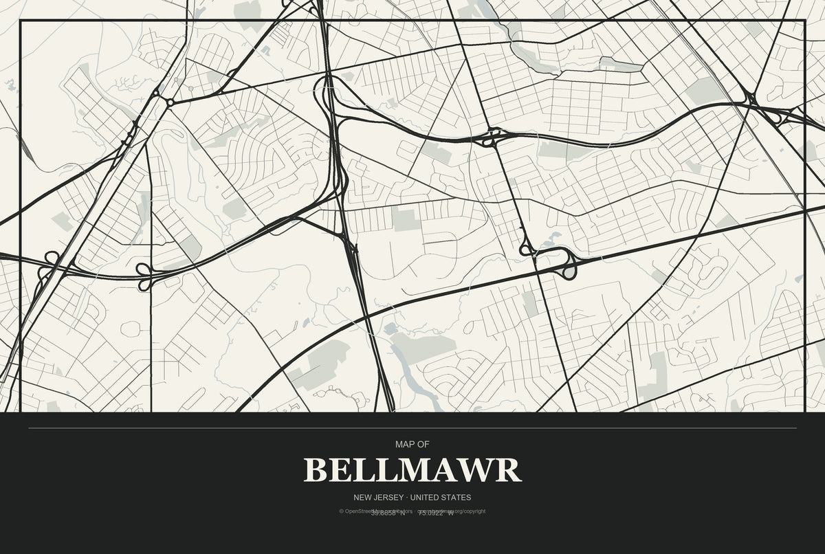 Bellmawr, New Jersey City Map Aluminum Sign in Museum Plaque style