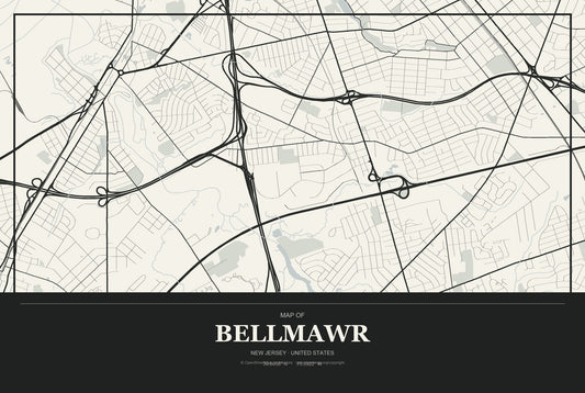 Bellmawr, New Jersey City Map Aluminum Sign in Museum Plaque style