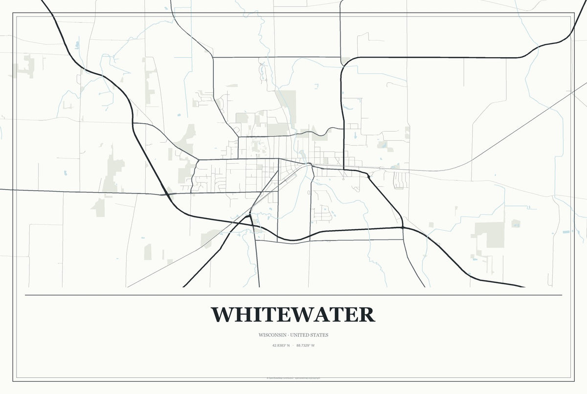 Whitewater, Wisconsin City Map Aluminum Sign in Gallery Air style