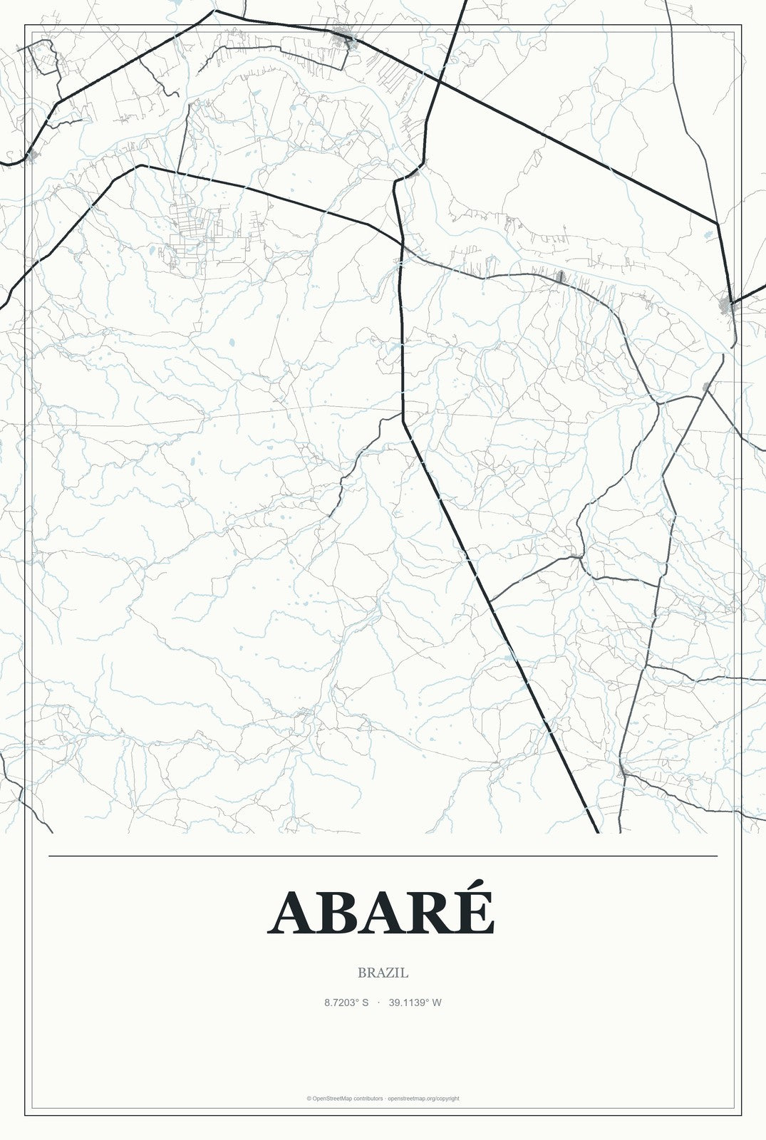 Abaré, Brazil City Map Aluminum Sign in Gallery Air style