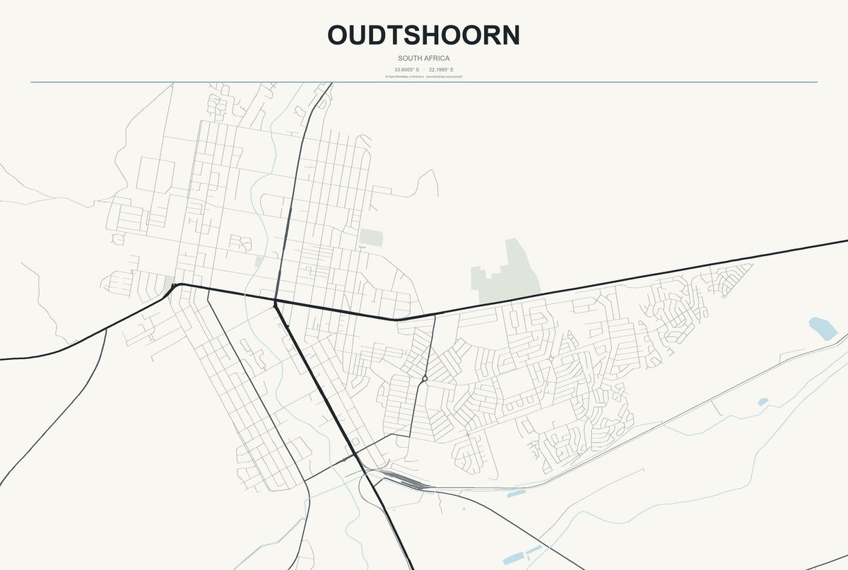 Oudtshoorn, South Africa City Map Aluminum Sign in Headline Atlas style