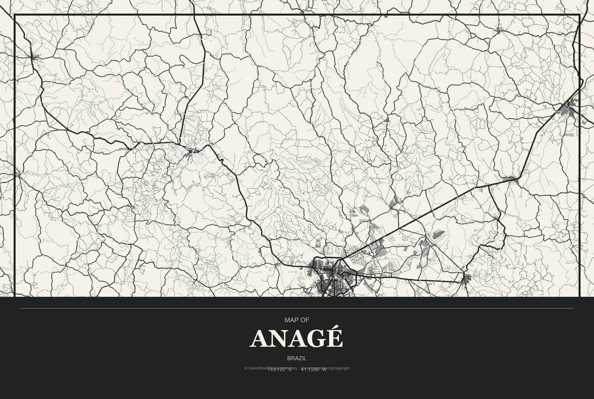 Anagé, Brazil City Map Aluminum Sign in Museum Plaque style