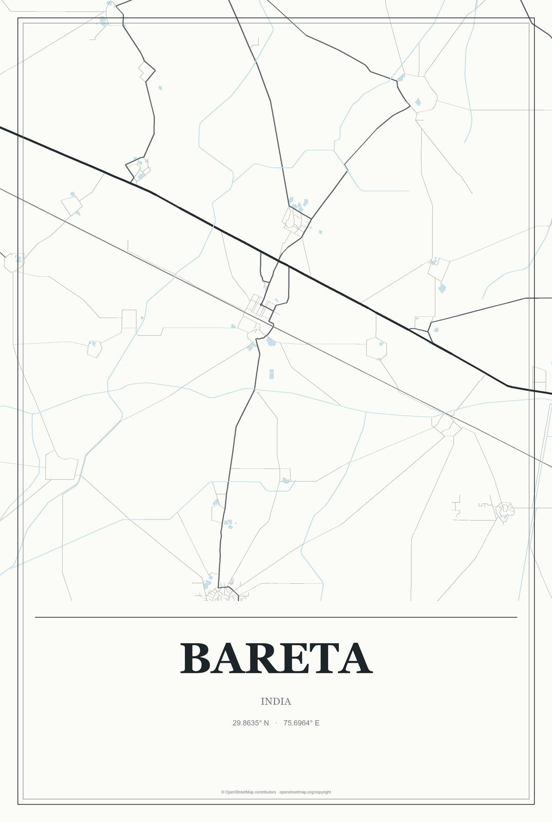 Bareta, India City Map Aluminum Sign in Gallery Air style