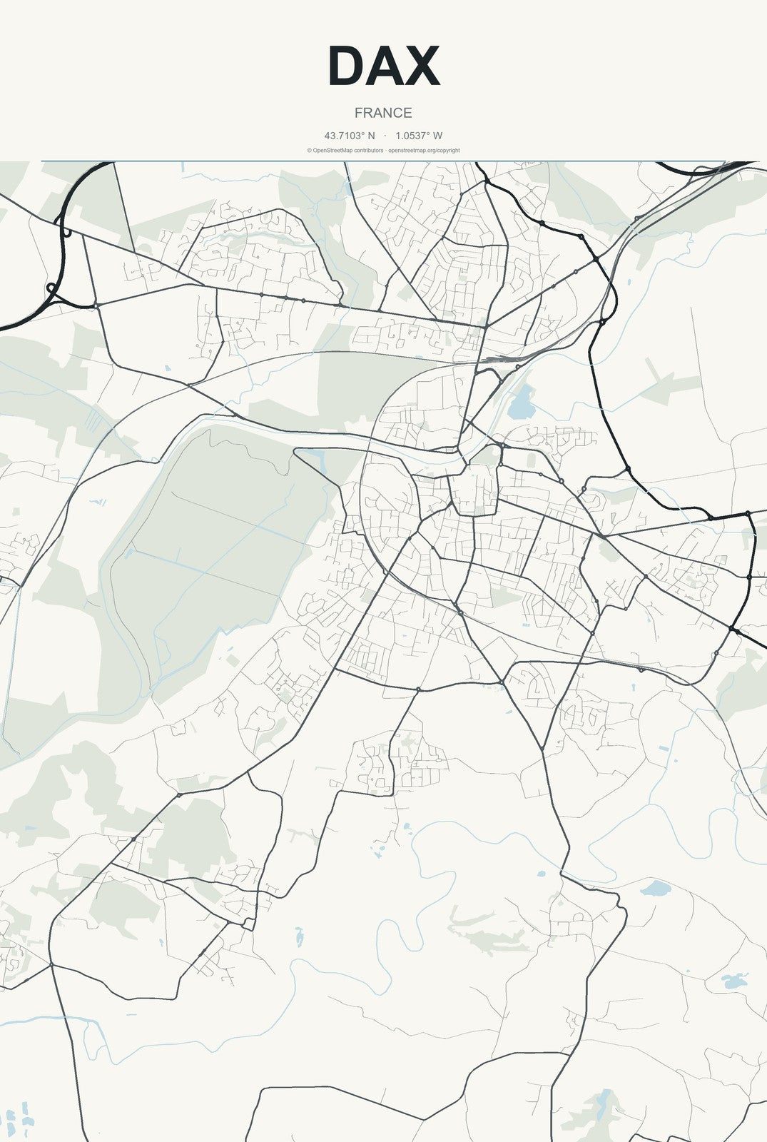 Dax, France City Map Aluminum Sign in Headline Atlas style