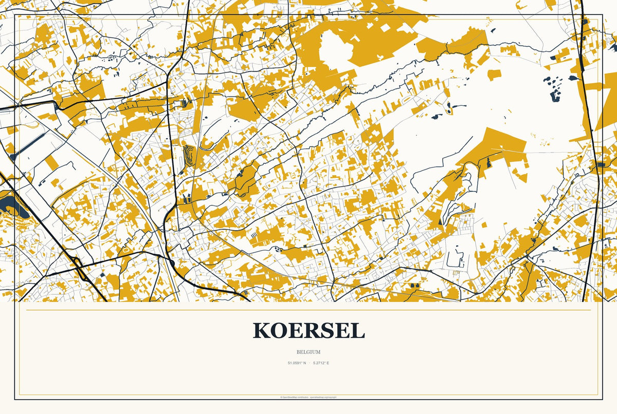 Koersel, Belgium City Map Aluminum Sign in Citrine Modern style