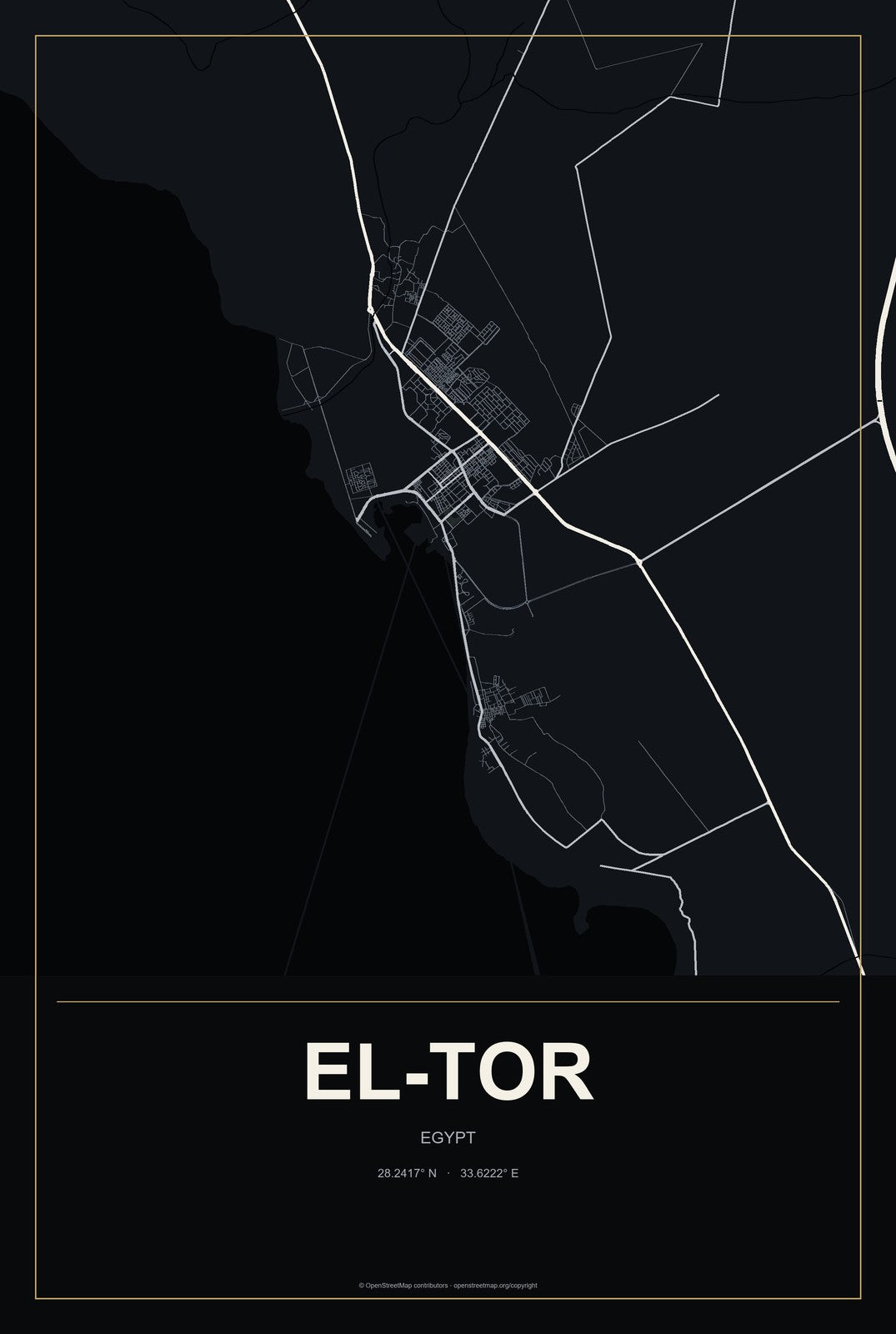 El-Tor, Egypt City Map Aluminum Sign in Metropolitan Noir style