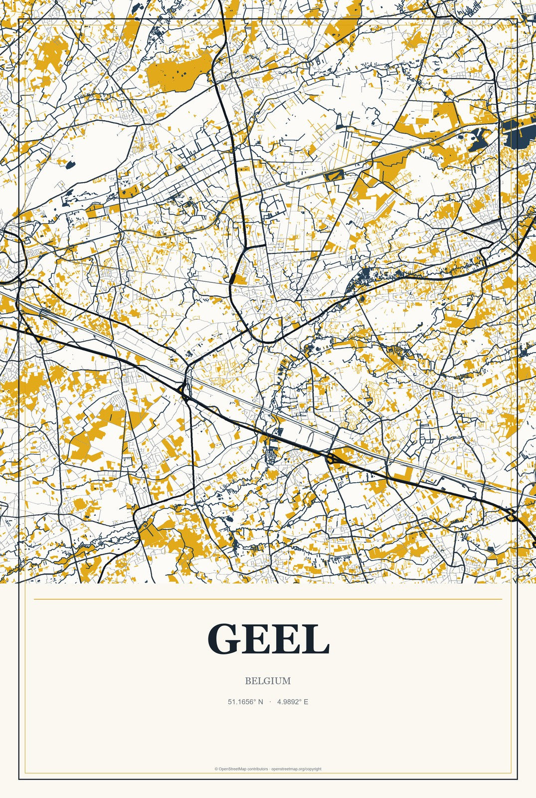 Geel, Belgium City Map Aluminum Sign in Citrine Modern style