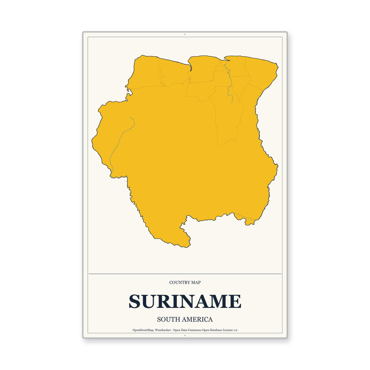 Suriname Country Map Aluminum Sign in Citrine Modern style