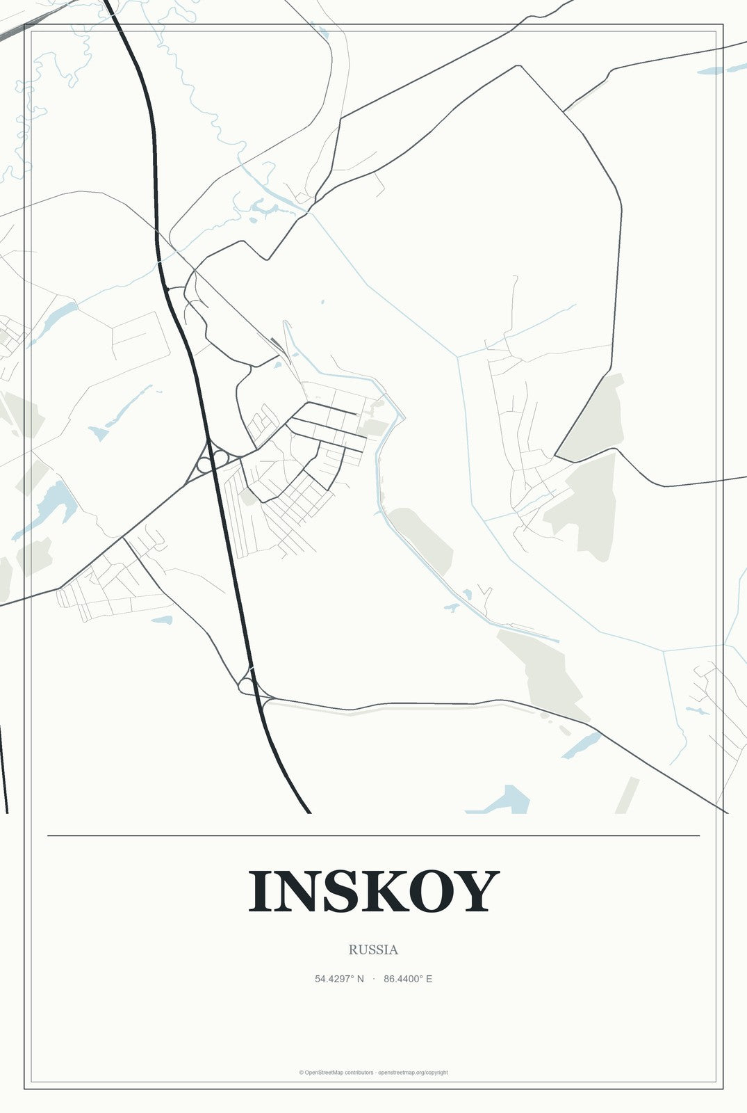 Inskoy, Russia City Map Aluminum Sign in Gallery Air style