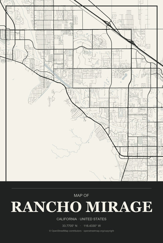 Rancho Mirage, California City Map Aluminum Sign in Museum Plaque style