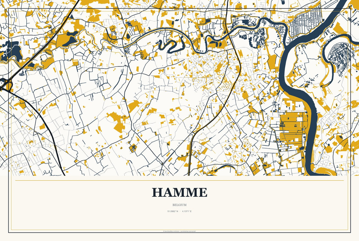 Hamme, Belgium City Map Aluminum Sign in Citrine Modern style
