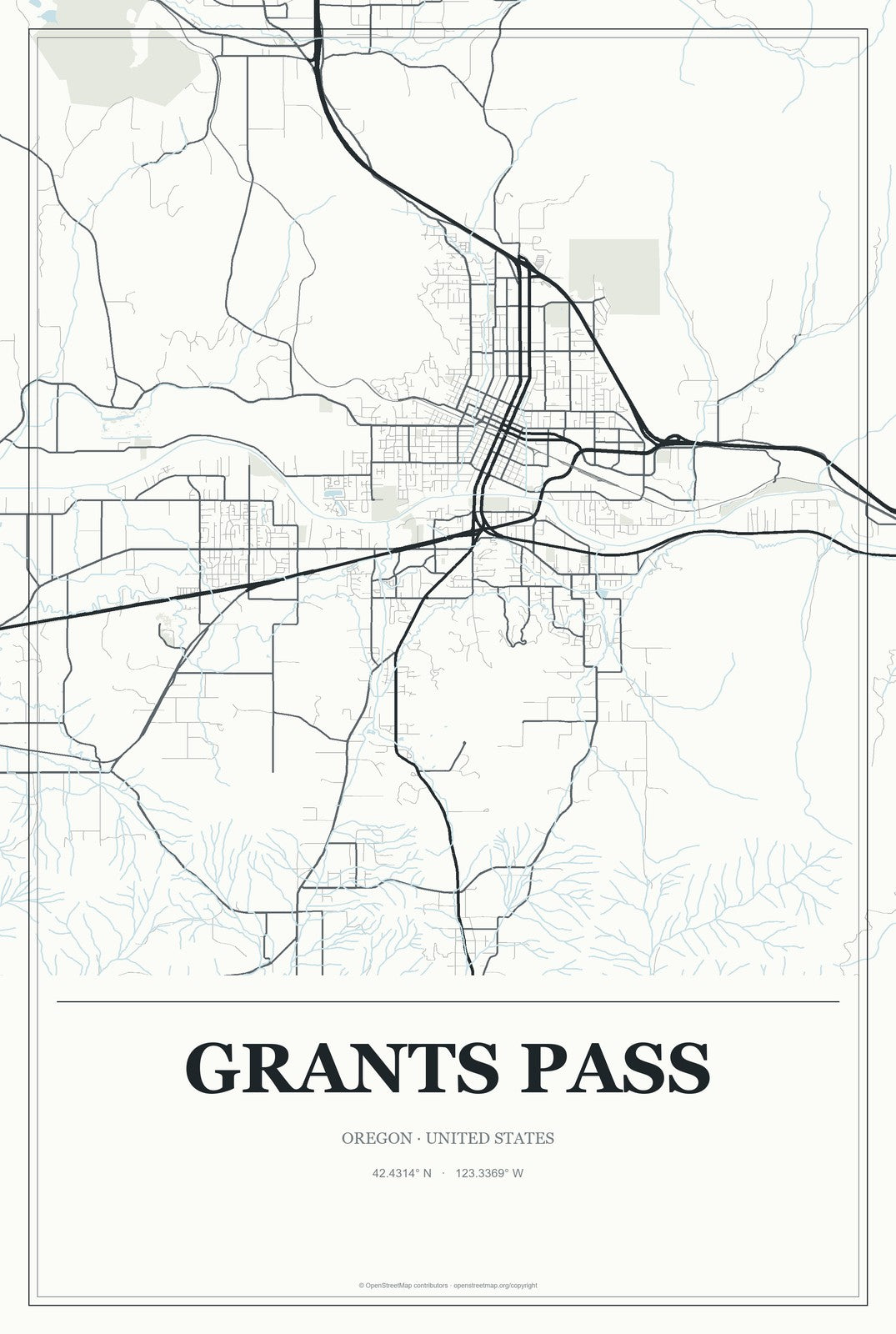 Grants Pass, Oregon City Map Aluminum Sign in Gallery Air style