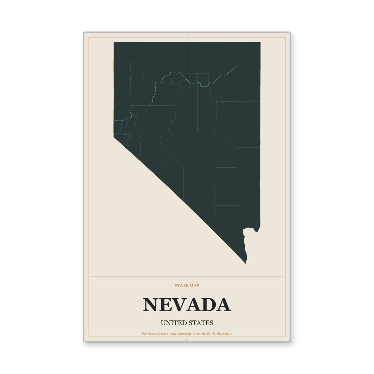 Nevada state map aluminum sign in Headline Atlas style