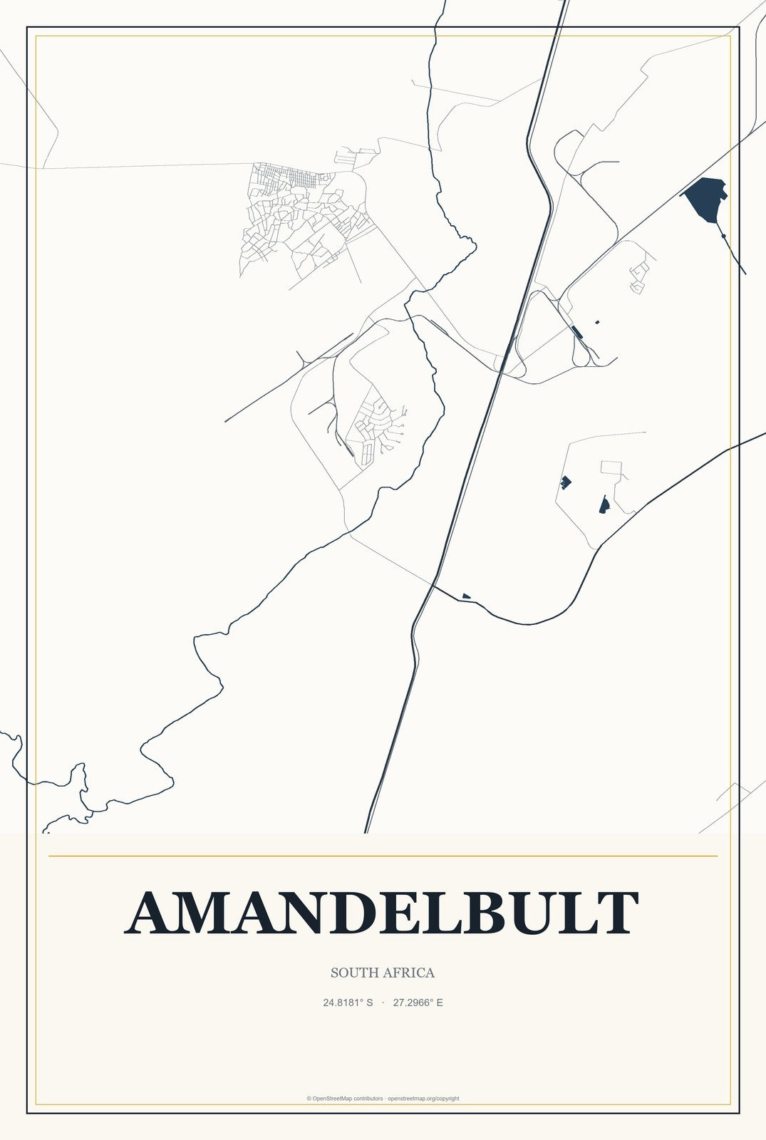 Amandelbult, South Africa City Map Aluminum Sign in Citrine Modern style