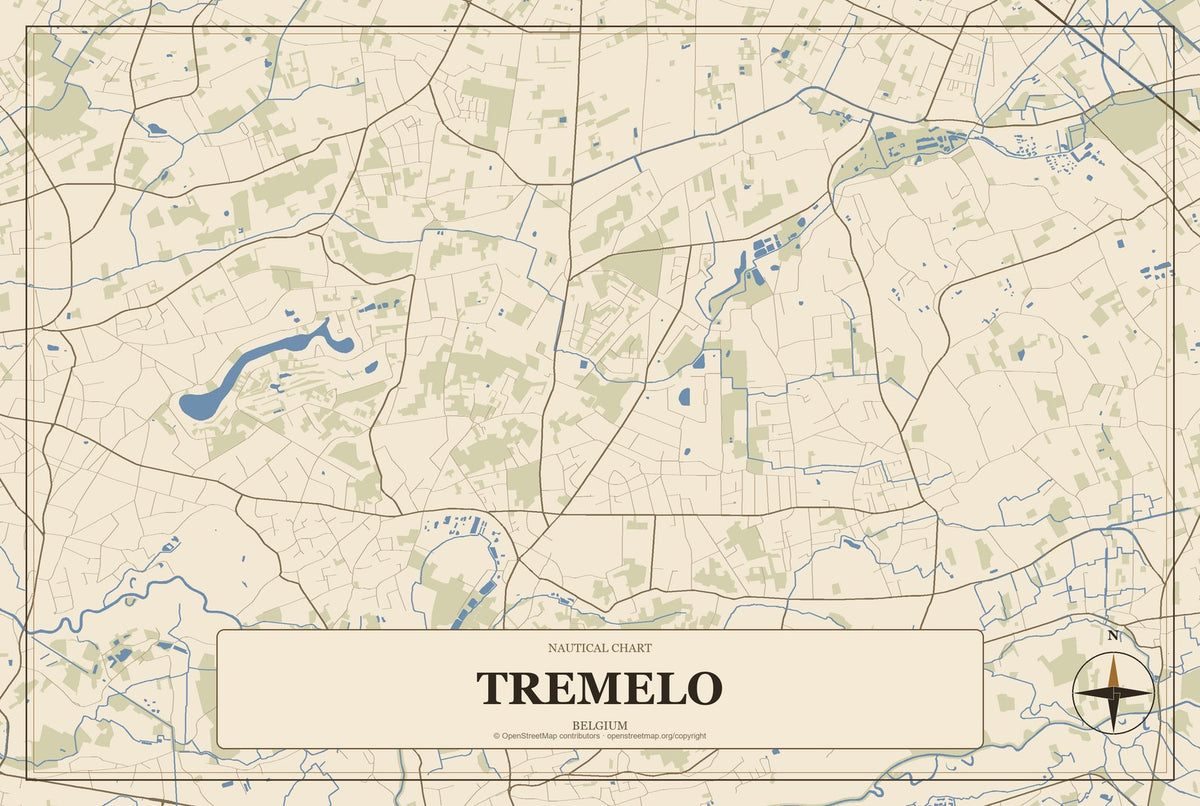 Tremelo, Belgium City Map Aluminum Sign in Heritage Nautical style