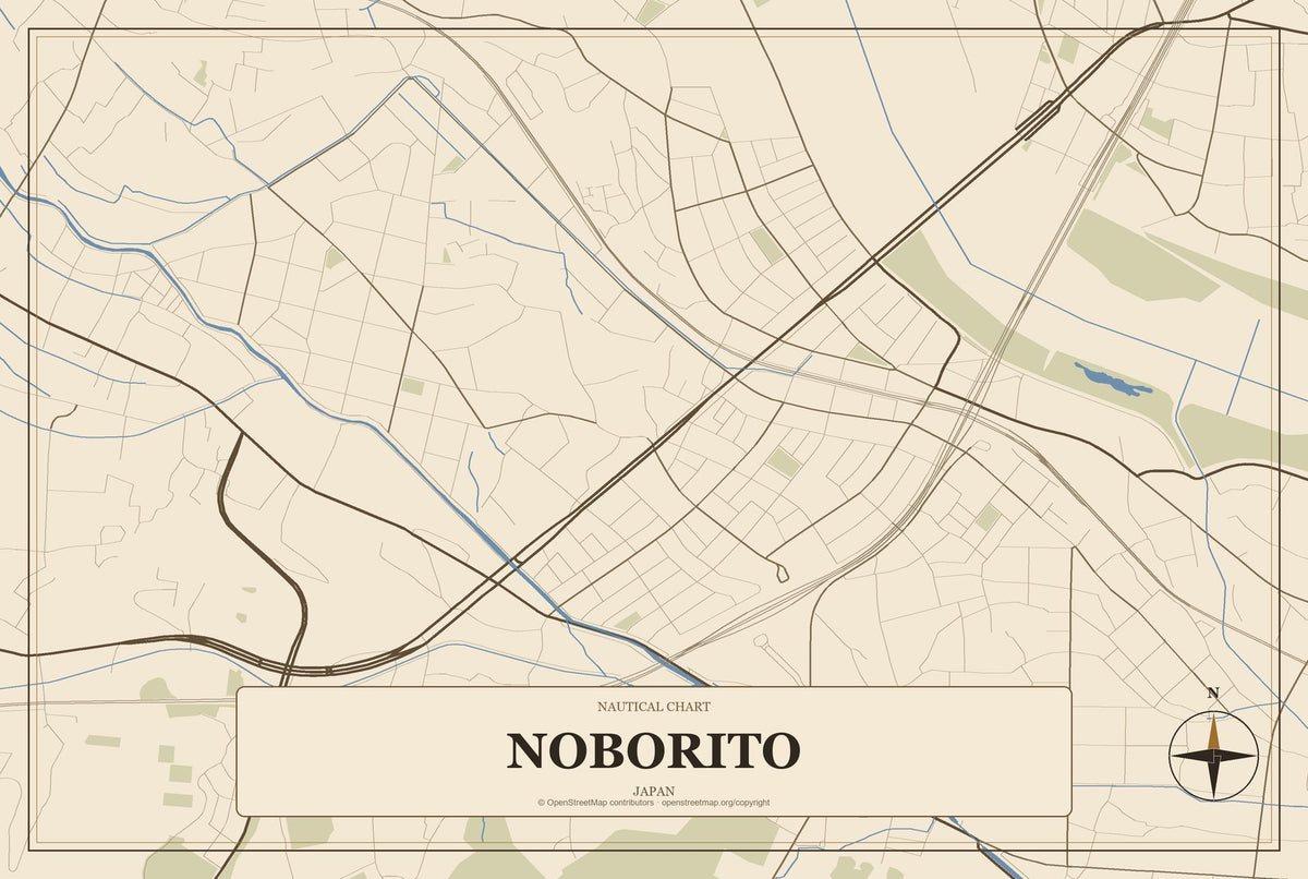 Noborito, Japan City Map Aluminum Sign in Heritage Nautical style