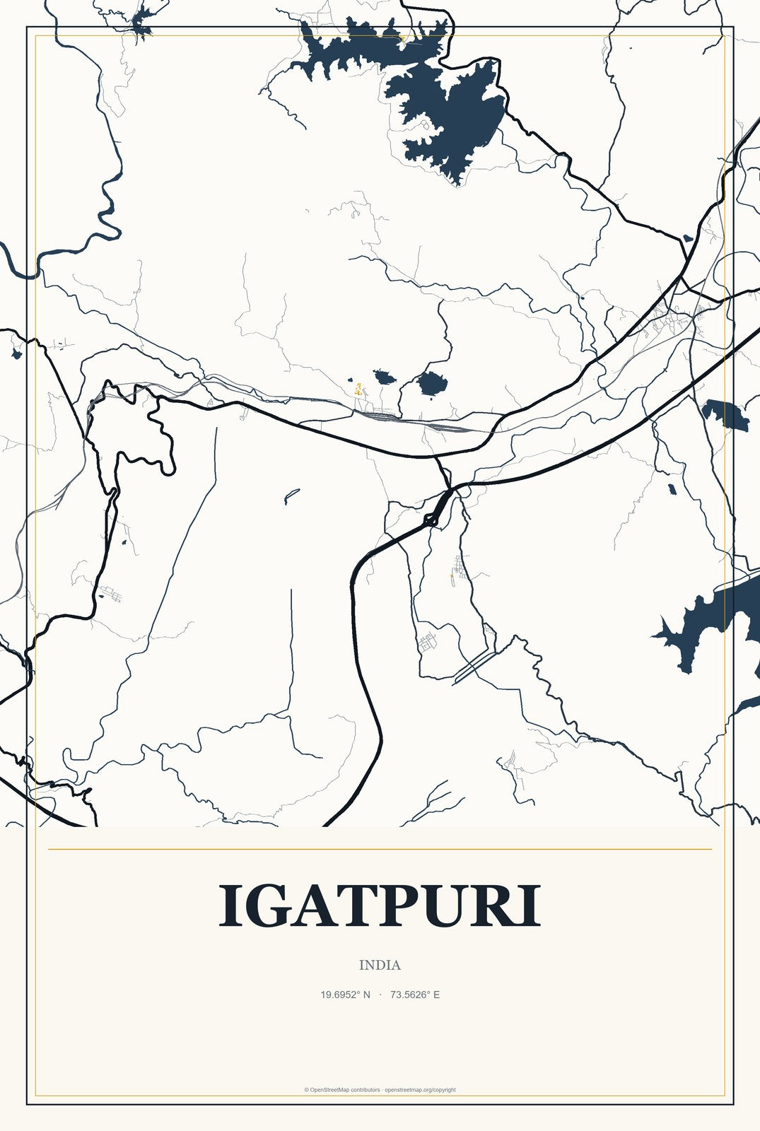 Igatpuri, India City Map Aluminum Sign in Citrine Modern style