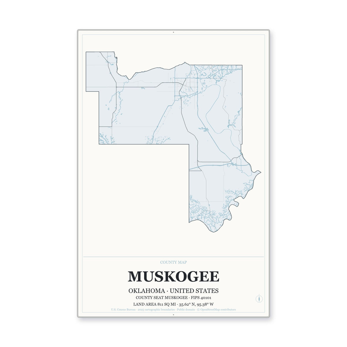 Muskogee County, Oklahoma Map Aluminum Sign in Gallery Air style