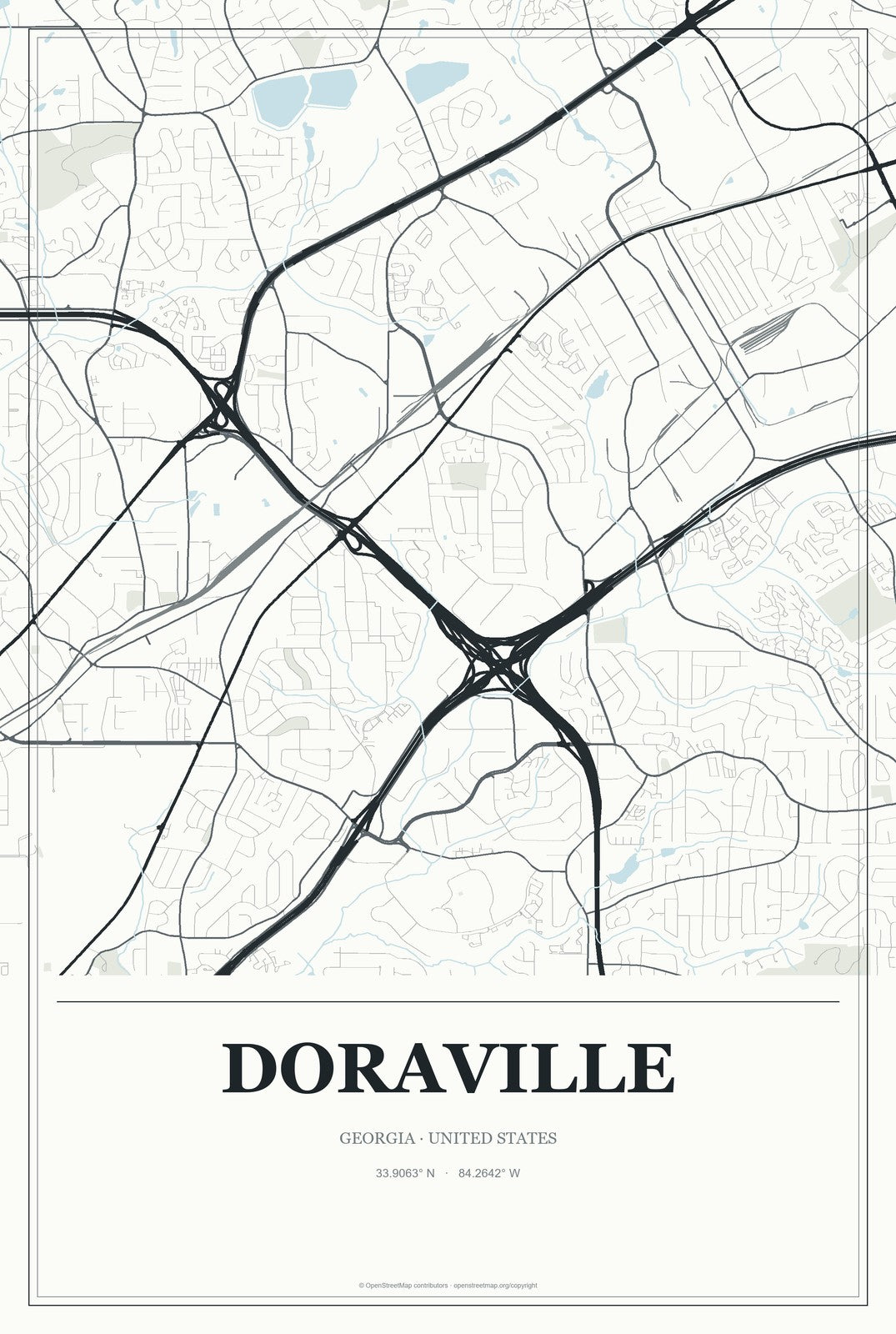 Doraville, Georgia City Map Aluminum Sign in Gallery Air style