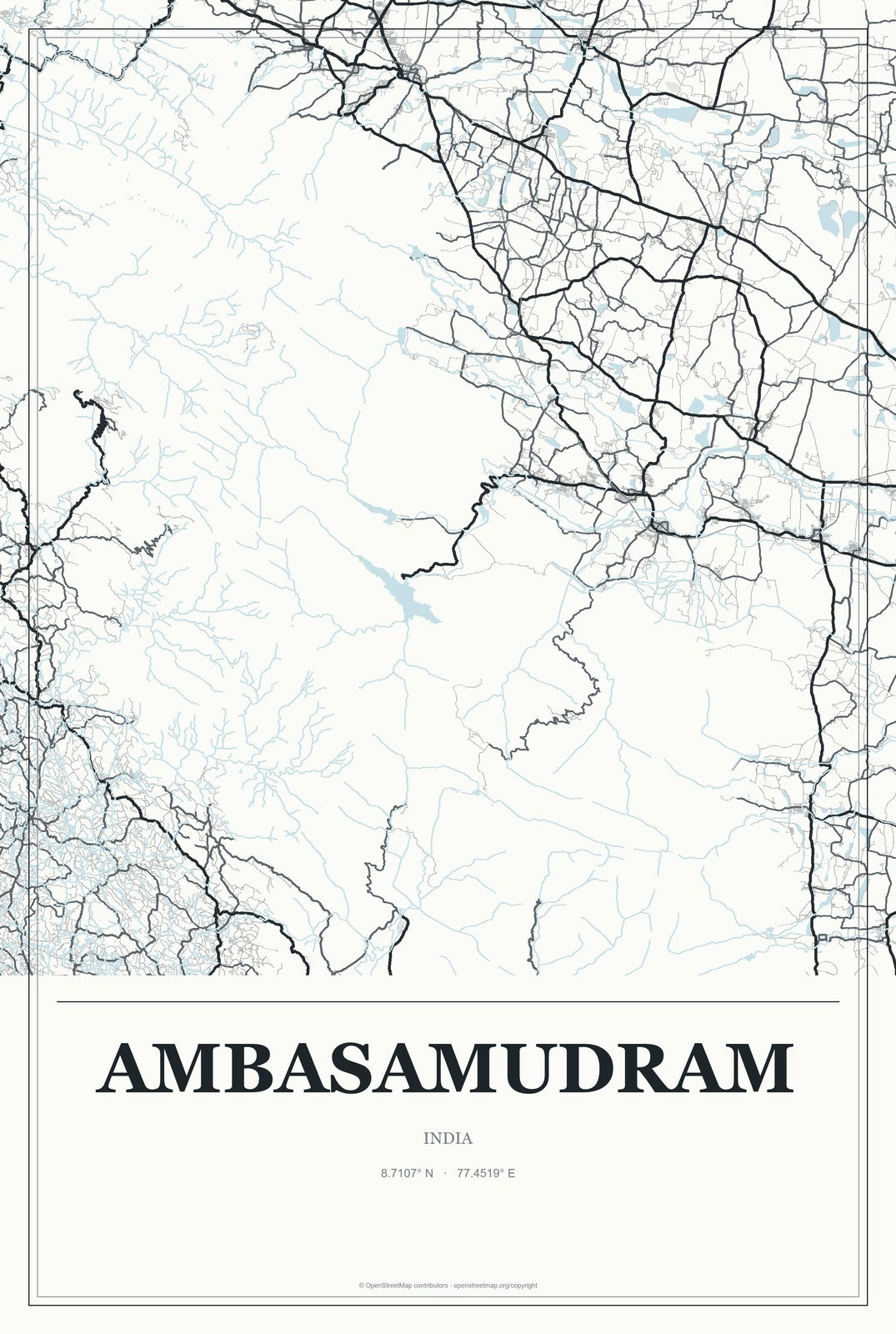 Ambasamudram, India City Map Aluminum Sign in Gallery Air style