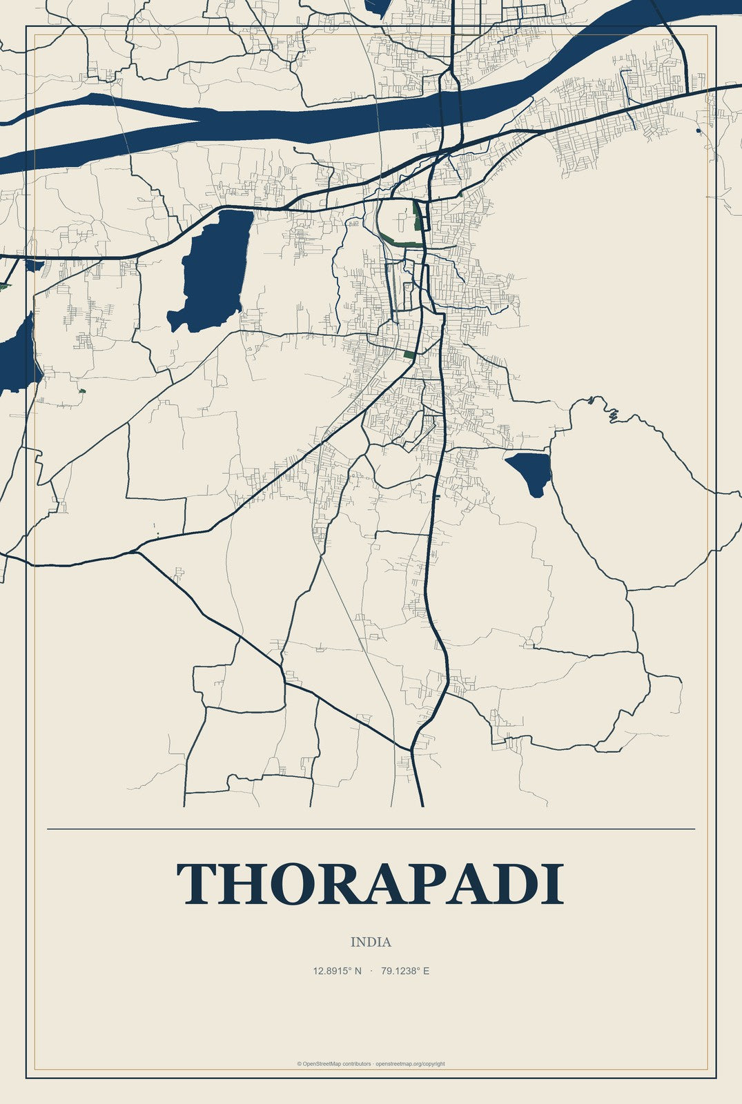 Thorapadi, India City Map Aluminum Sign in Coastal Cutout style
