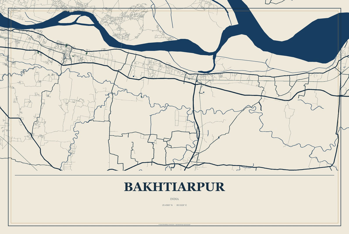 Bakhtiarpur, India City Map Aluminum Sign in Coastal Cutout style