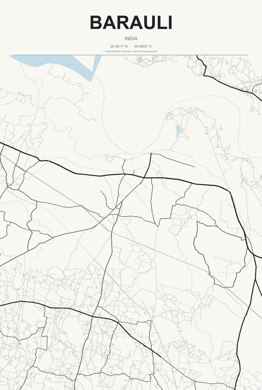Barauli, India City Map Aluminum Sign in Headline Atlas style