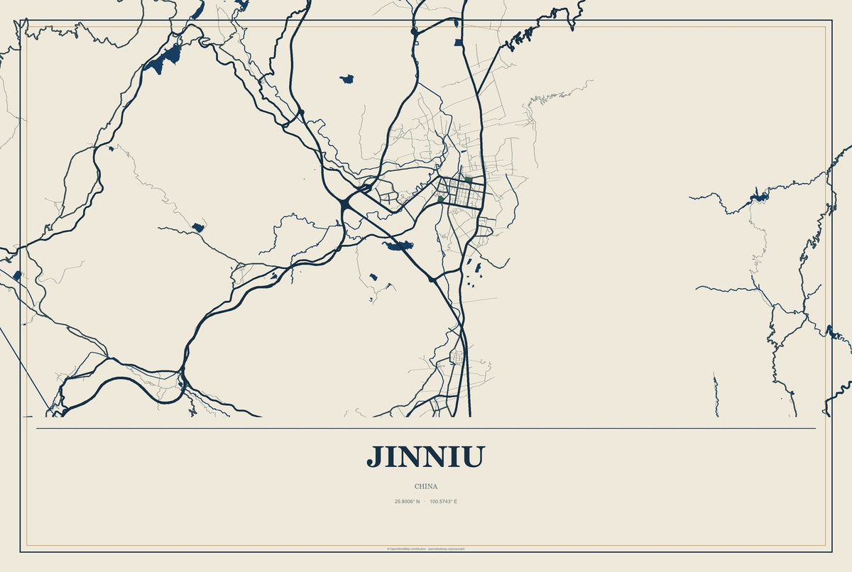 Jinniu, China City Map Aluminum Sign in Coastal Cutout style