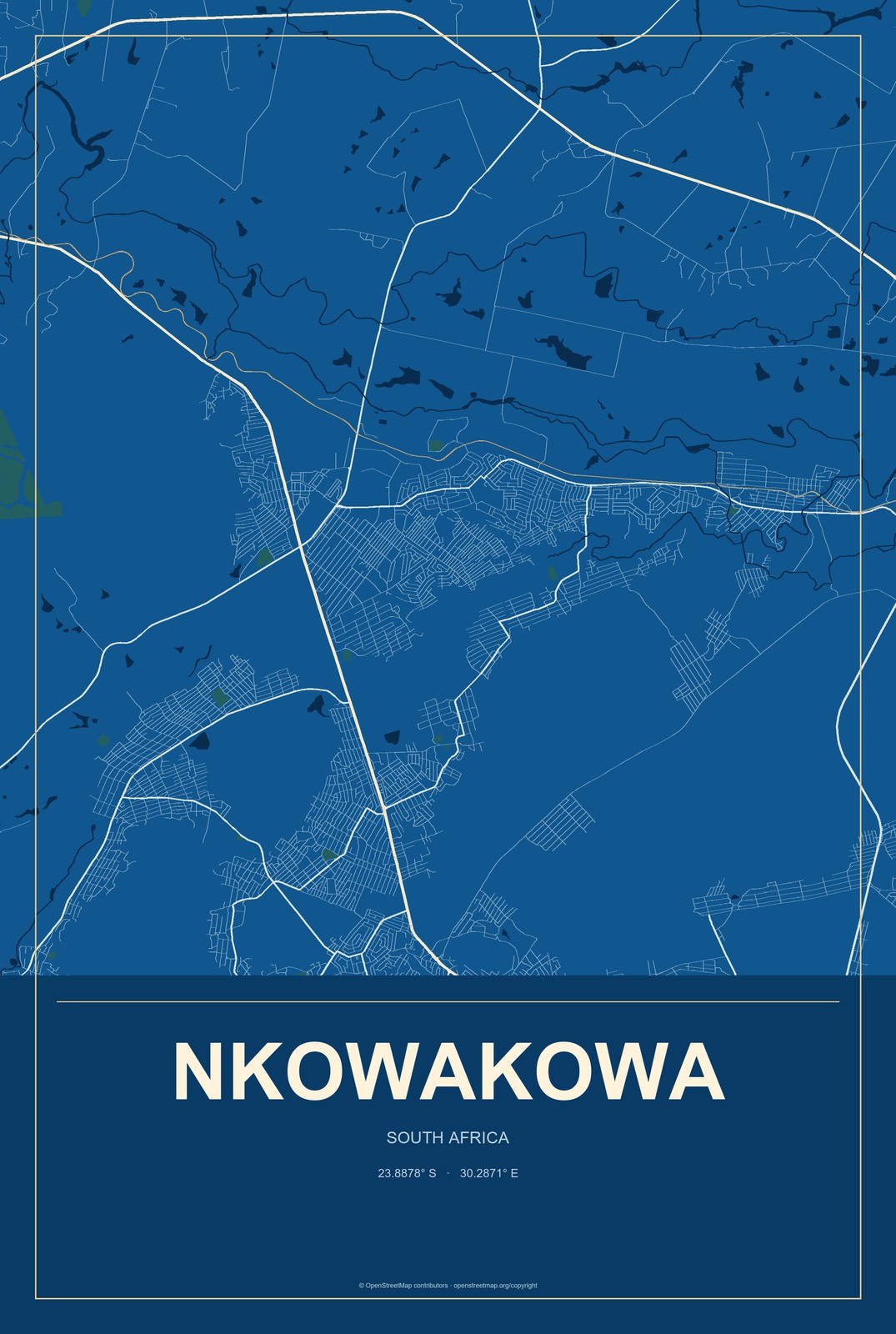 Nkowakowa, South Africa City Map Aluminum Sign in Harbor Cobalt style