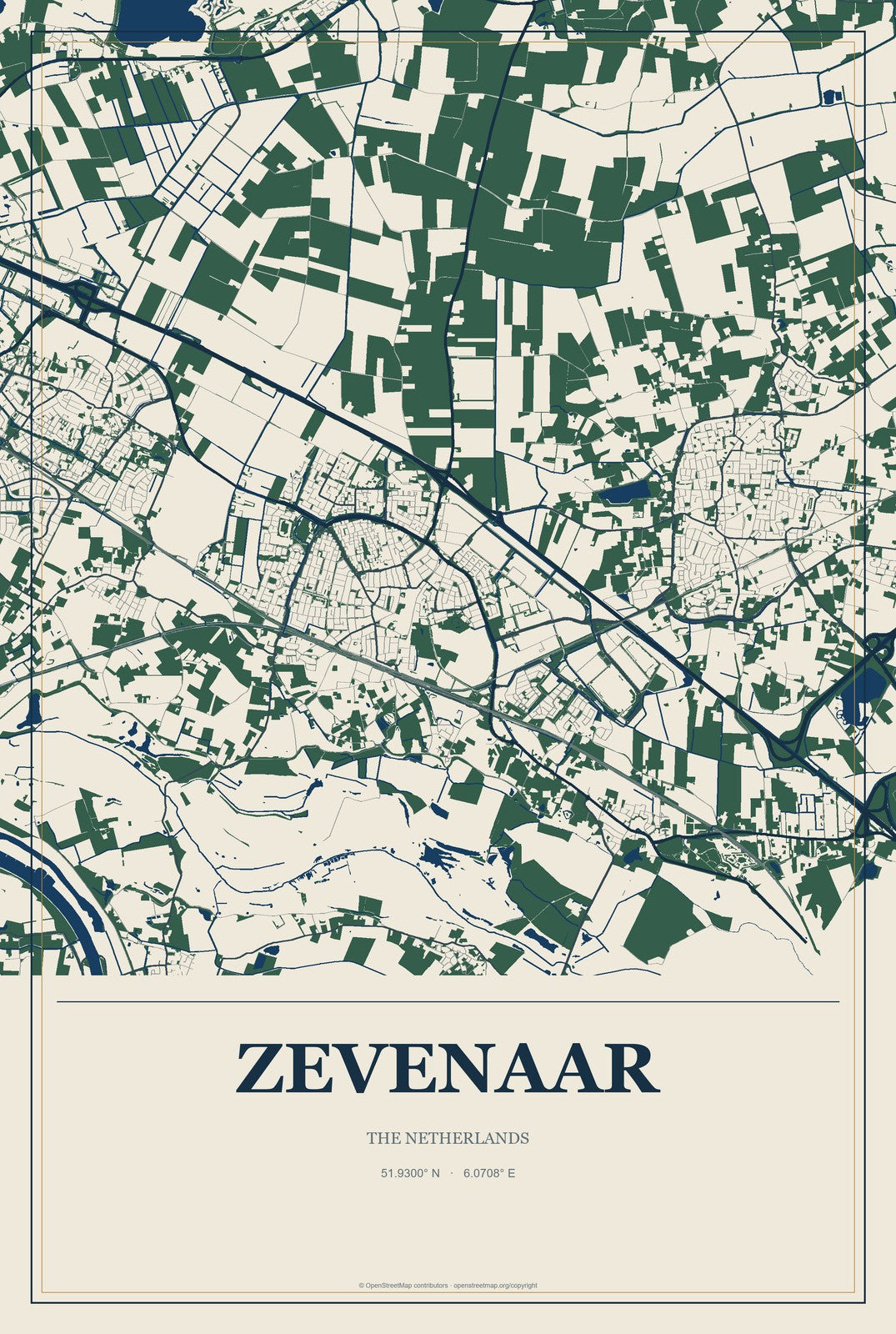 Zevenaar, The Netherlands City Map Aluminum Sign in Coastal Cutout style