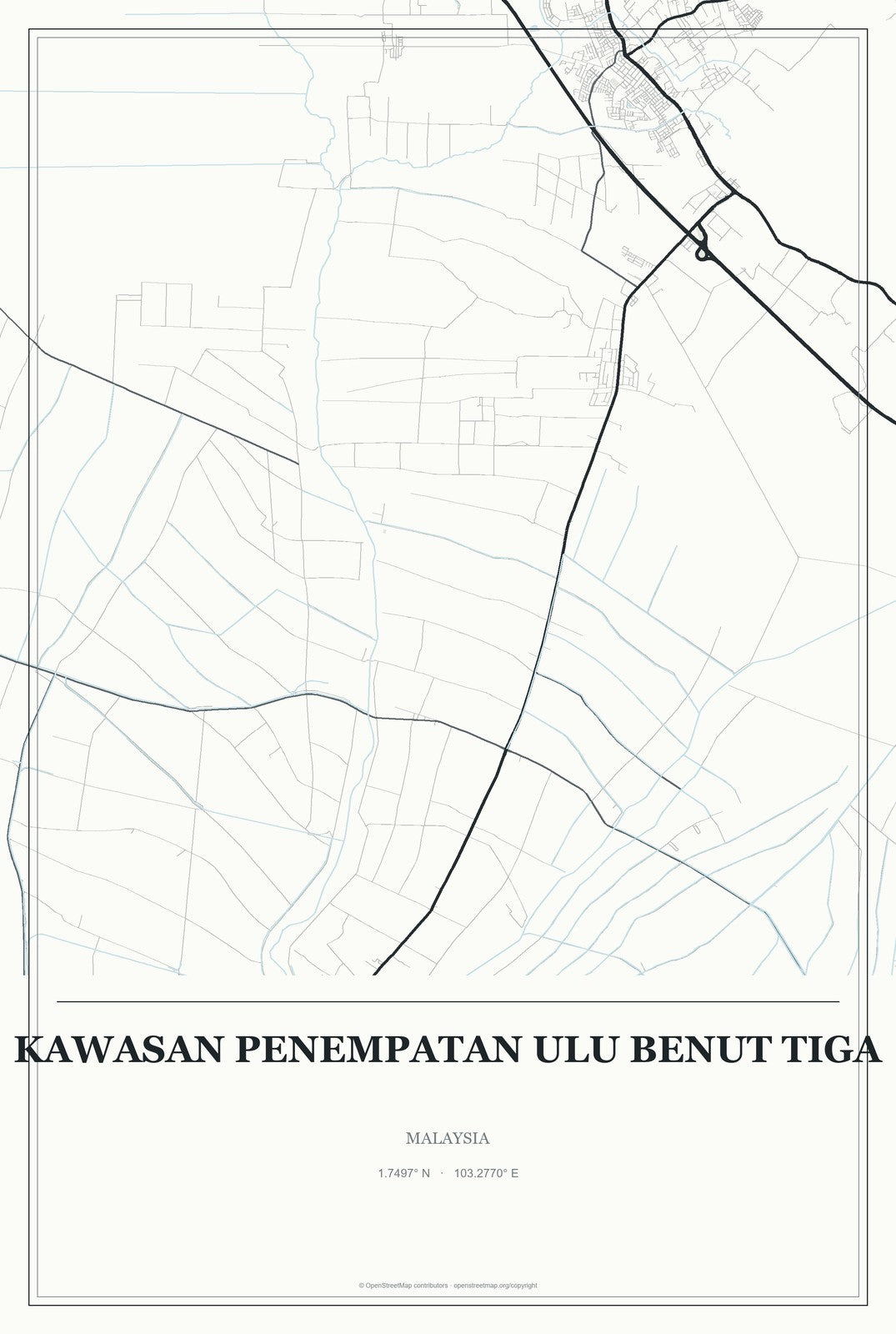 Kawasan Penempatan Ulu Benut Tiga, Malaysia City Map Aluminum Sign in Gallery Air style