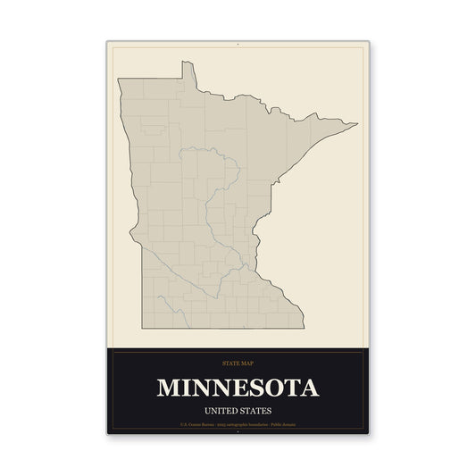 Minnesota state map aluminum sign in Museum Plaque style