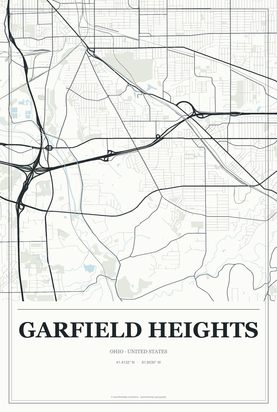 Garfield Heights, Ohio City Map Aluminum Sign in Gallery Air style